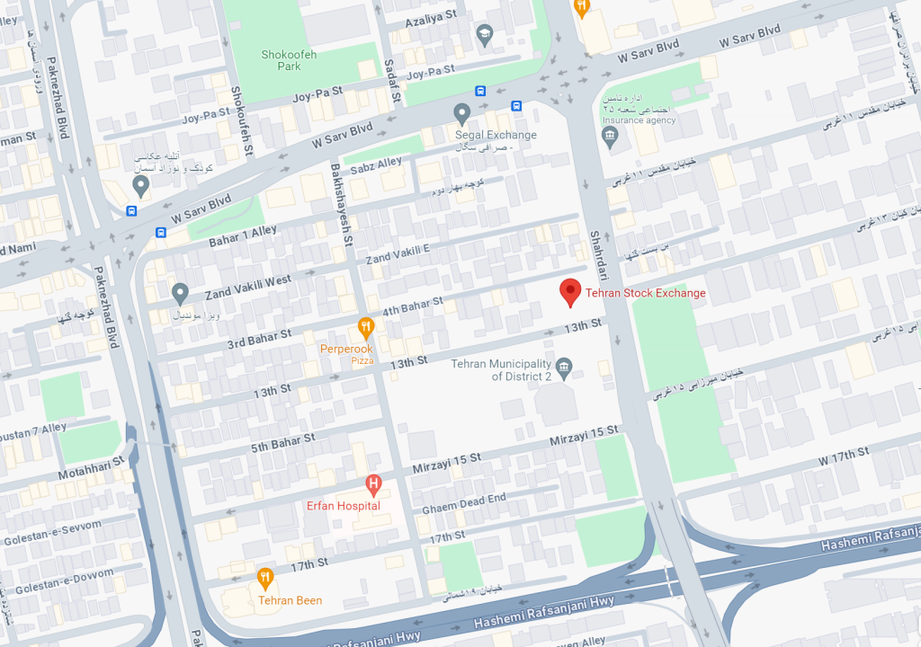 نقشه گوگل تالار بورس تهران